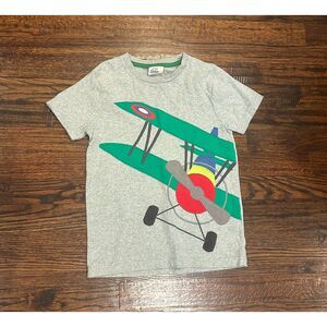 Mini Boden airplane applique gray kids boys tshirt size 6-7 years EUC